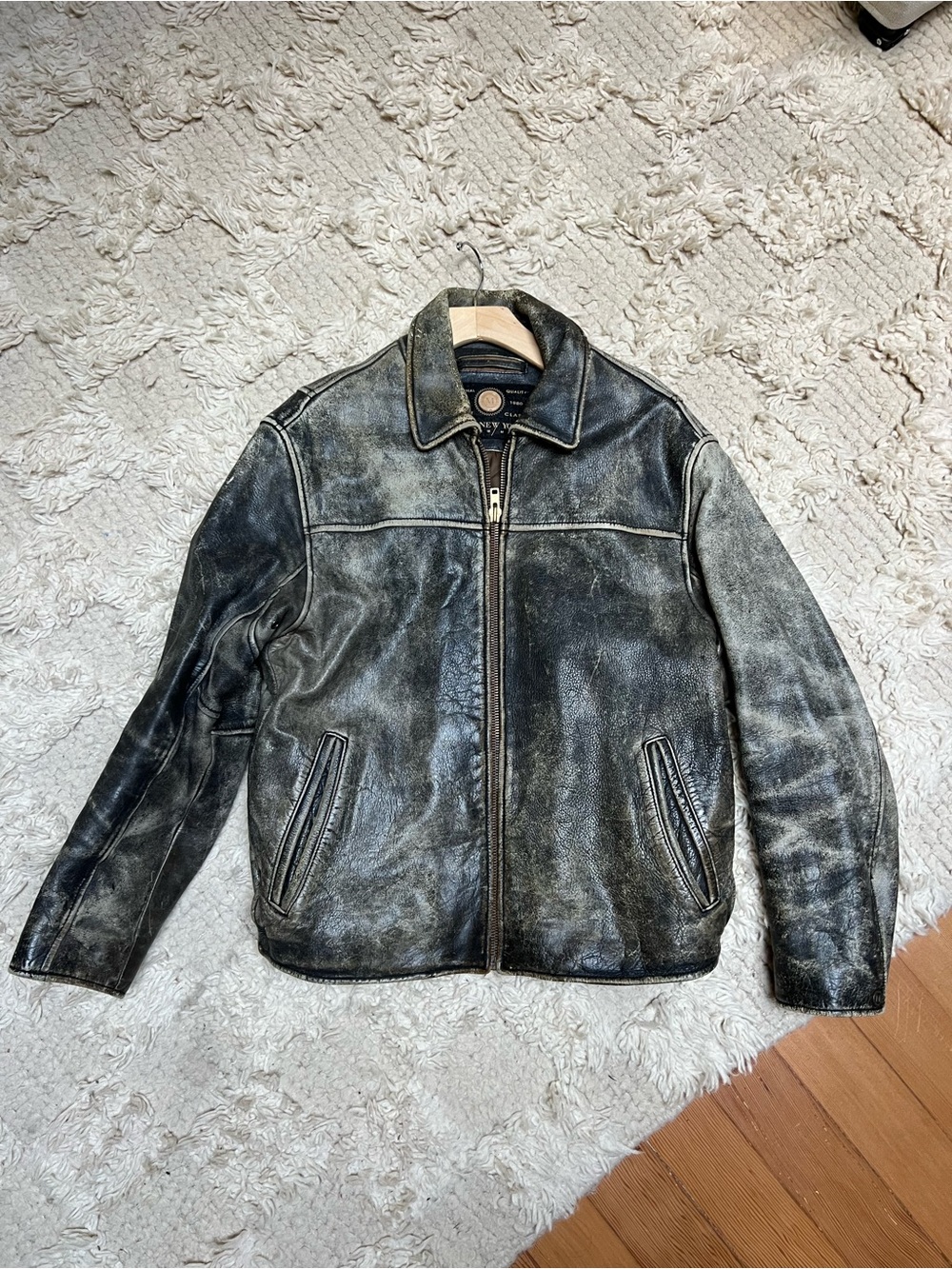 Marc NY Distressed Black Leather Zip Jacket